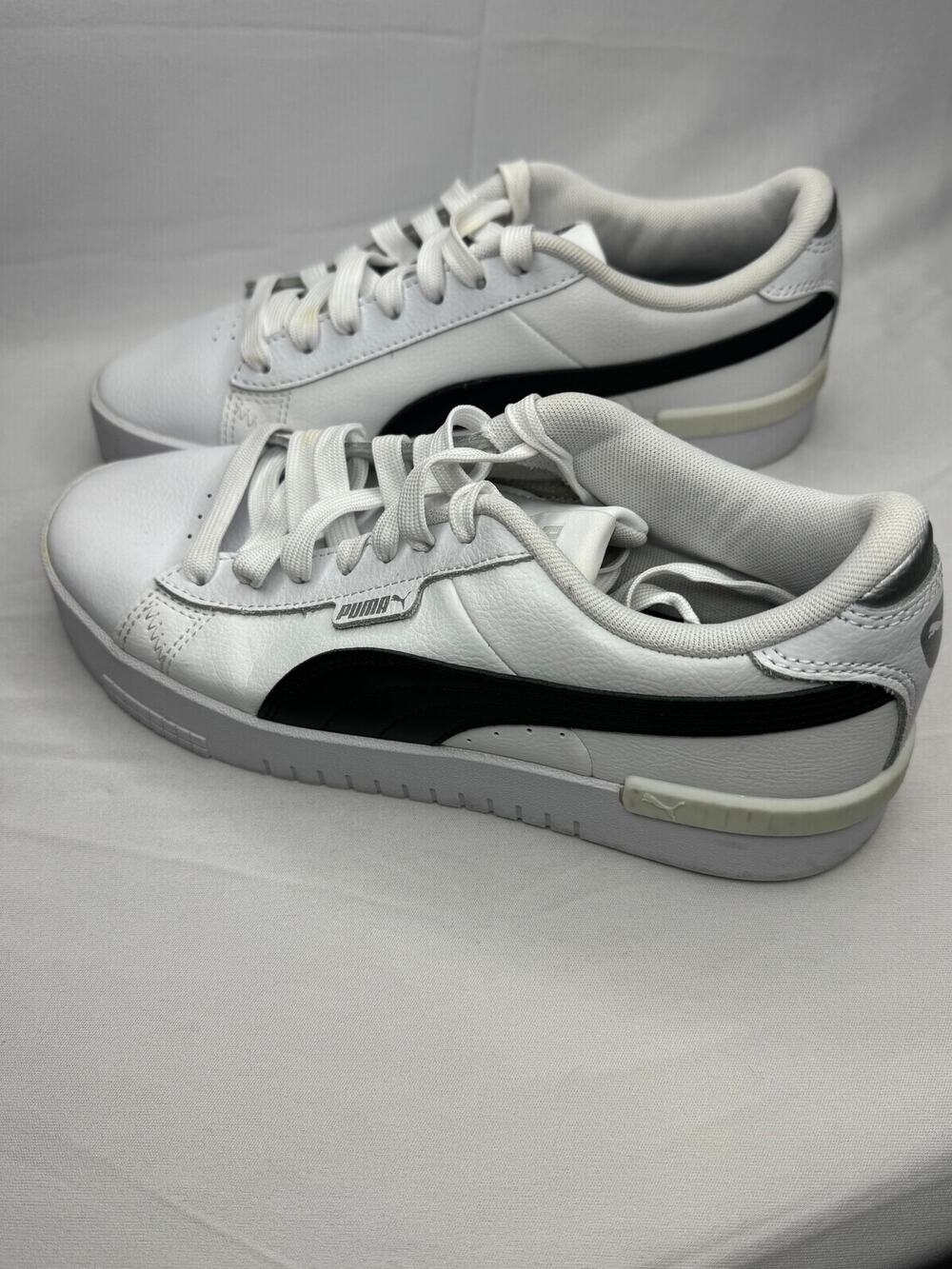 Puma White Black Leather Court Sneakers Casual Shoes Women's Size 8